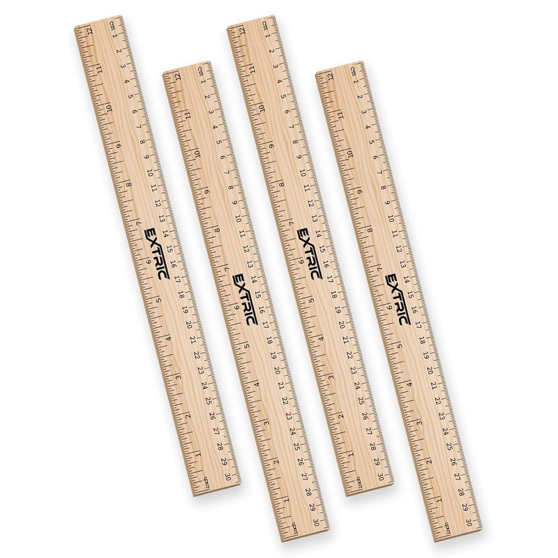 EXTRIC Rulers 12 Inch, Rulers Bulk Wooden Ruler for Kids 4 Pack Great for School, Classroom, Imperial and Metric Measurements for Office and Home - Image 1